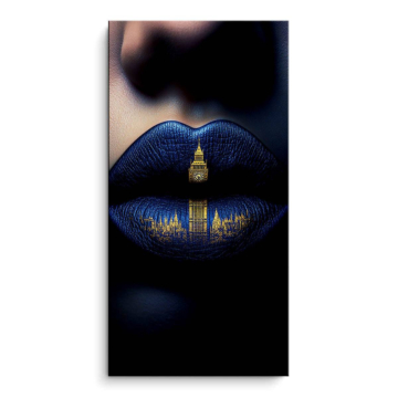 Blaue Lippen vor London-Skyline - PVC-Bild matt