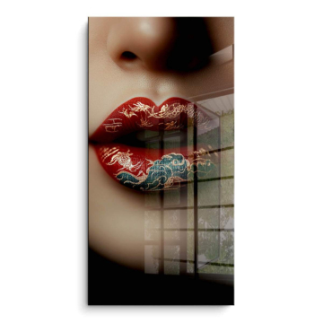 Lippen vor Drachenlandschaft - PVC-Bild glänzend