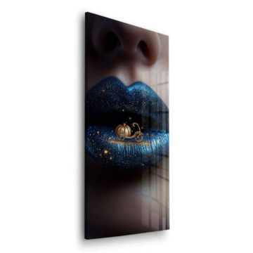 Labios azul purpurina - cuadro en vidrio acrílico