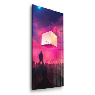 Begegnung mit schwebendem Würfel am Himmel - Acrylglasbild