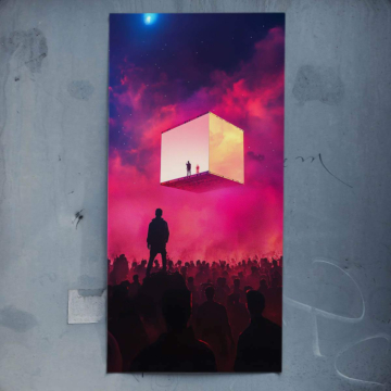 Cube flottant dans le ciel - poster