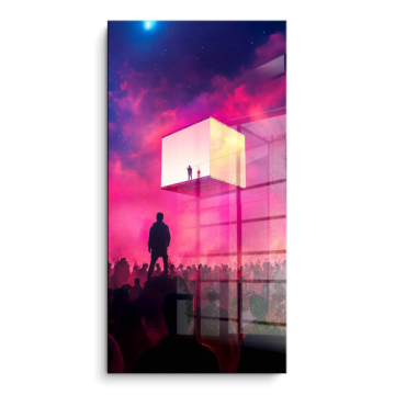 Begegnung mit schwebendem Würfel am Himmel - PVC-Bild glänzend