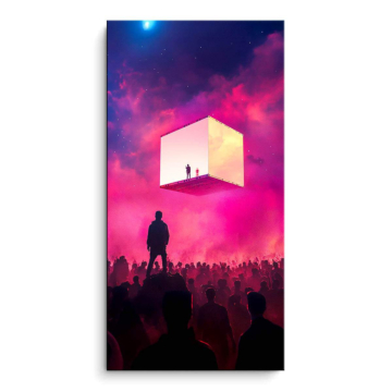Begegnung mit schwebendem Würfel am Himmel - PVC-Bild matt