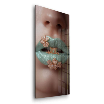 Turquoise Floral Lips Acrylic Glass Art