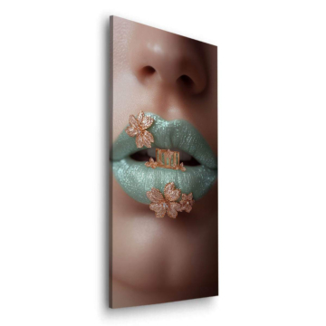 Türkisfarbene florale Lippen - Dibond-Bild matt