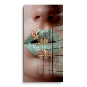 Türkisfarbene florale Lippen - PVC-Bild glänzend