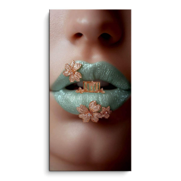 Türkisfarbene florale Lippen - PVC-Bild matt