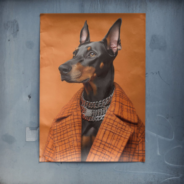 Doberman in Orange Suit Poster Art