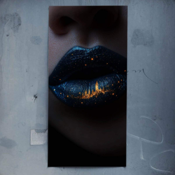 Lippen vor nächtlicher Stadt - Poster