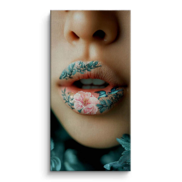 Floral Tattoo Lips Canvas Art