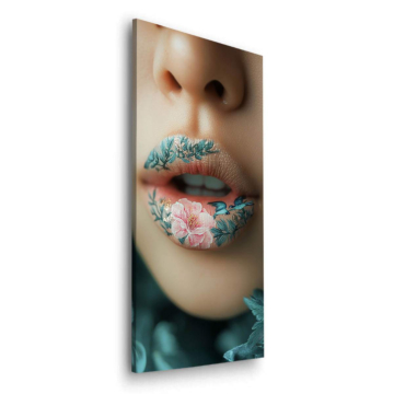 Florale Tattoo-Lippen - Dibond-Bild matt