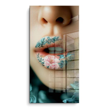 Florale Tattoo-Lippen - PVC-Bild glänzend