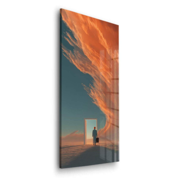 Solitary Figure Under Orange Sky Acrylic Glass Art