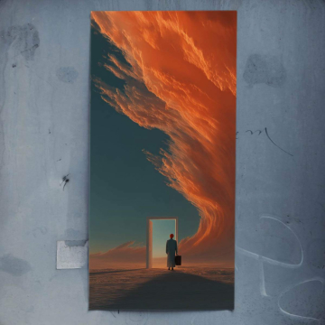 Silhouette solitaire sous un ciel orange - poster