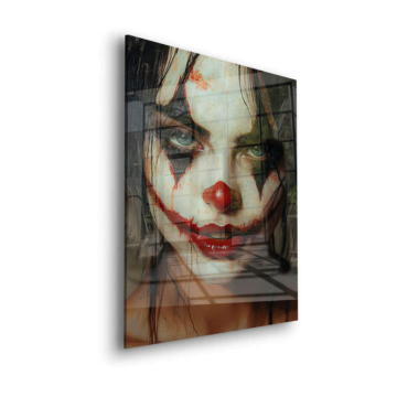 Portrait de clown féminin sombre - tableau en verre acrylique