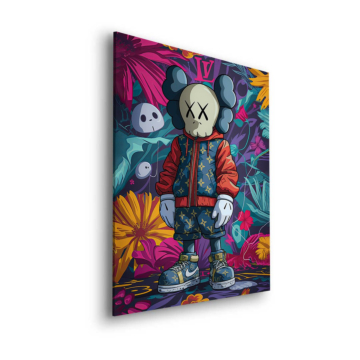 Floraler Totenkopf inspiriert von KAWS - Dibond-Bild matt