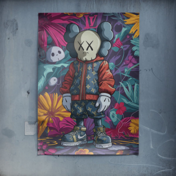Floraler Totenkopf inspiriert von KAWS - Poster