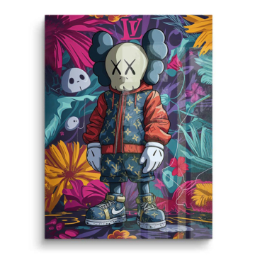 Floraler Totenkopf inspiriert von KAWS - PVC-Bild glänzend