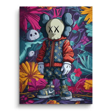 Floraler Totenkopf inspiriert von KAWS - PVC-Bild matt