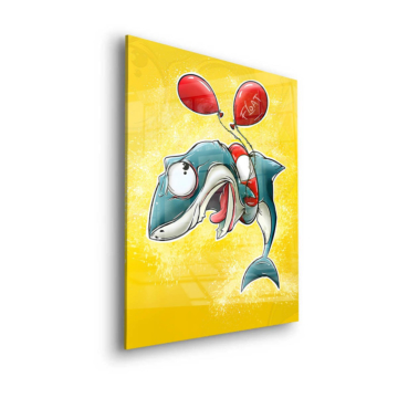 Shark Balloon Cartoon - cuadro en vidrio acrílico