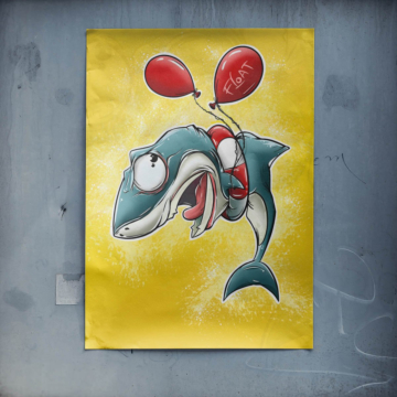 Shark Balloon Cartoon Poster Art