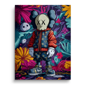 Kwiatowa czaszka inspirowana Kaws - obraz na płótnie