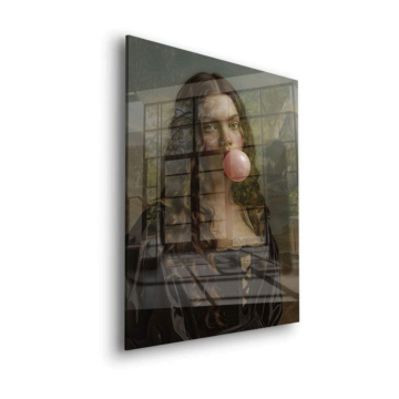 Portrait bubble-gum de Mona Lisa - tableau en verre acrylique