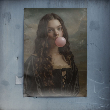 Portret Mona Lisy z gumą balonową - plakat