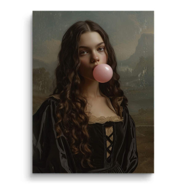 Portret Mona Lisy z gumą balonową - obraz na matowym PVC