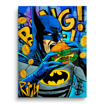 Burger im Pop-Art-Stil inspiriert von Batman - PVC-Bild glänzend