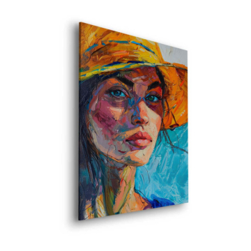 Portrait de femme peint aux couleurs vives - tableau Dibond mat