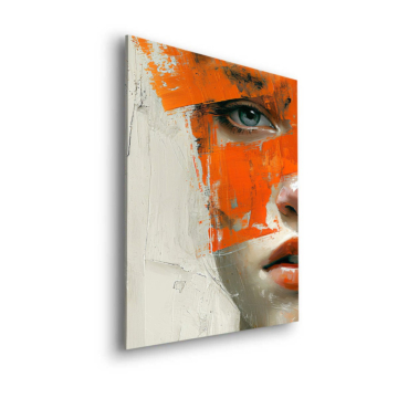 Visage à la peinture orange - tableau Dibond mat