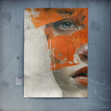 Rostro con pintura naranja - póster