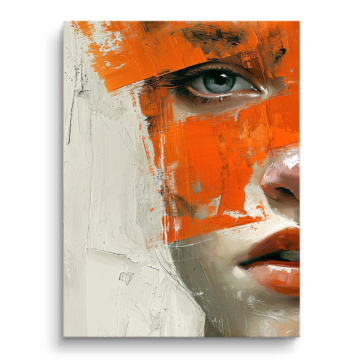 Rostro con pintura naranja - cuadro PVC mate