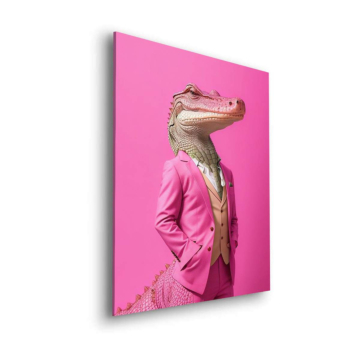 Dinosaure élégant en costume rose - tableau Dibond mat