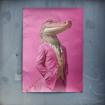 Elegancki dinozaur w różowym garniturze - plakat