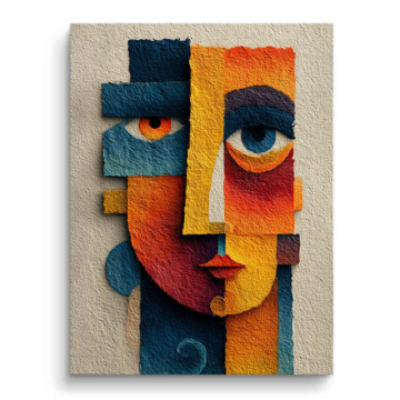 Portrait abstrait en blocs de couleur - tableau sur toile