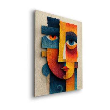 Portrait abstrait en blocs de couleur - tableau Dibond mat