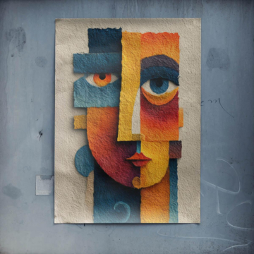 Abstrakcyjny portret z blokami koloru - plakat
