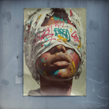 Retrato con grafiti y venda en los ojos - póster
