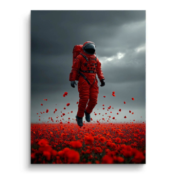 Rouge astronaute fleur champ - tableau PVC mat