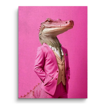 Dapper Dinosaur in Pink Suit Canvas Art
