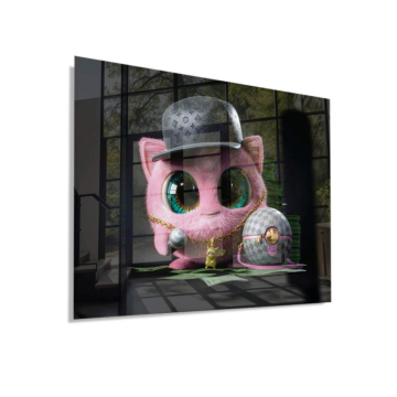 Pinke Katze mit Luxusuhr - Acrylglasbild
