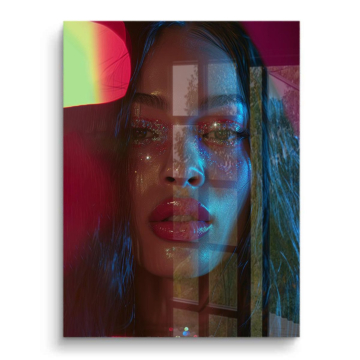 Neon Glow Woman Portrait PVC Gloss Art