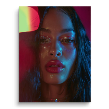 Neonowy portret kobiety z poświatą - obraz na matowym PVC