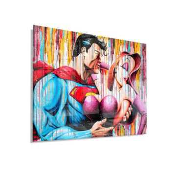 Pop art baiser inspiré de Superman - tableau en verre acrylique