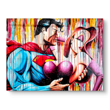 Pop art baiser inspiré de Superman - tableau PVC brillant
