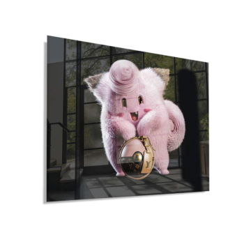 Chat rose avec breloque de luxe - tableau en verre acrylique