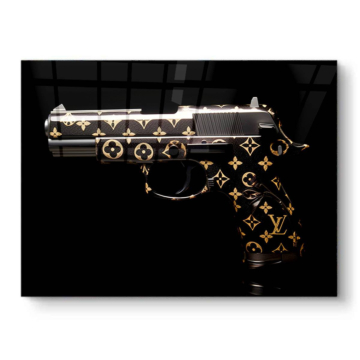 Luksusowy pistolet inspirowany marką Louis Vuitton - obraz na PVC z połyskiem