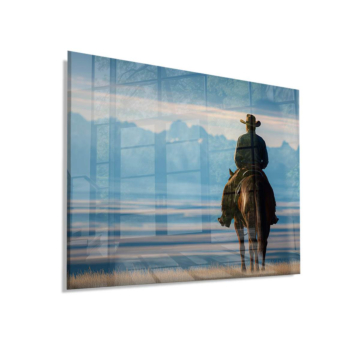 Jinete vaquero con vista de montaña - cuadro en vidrio acrílico